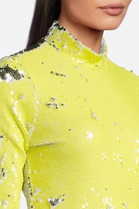 WOMEN'S SEQUIN BODYCON OVERALL NEON YELLOW 4