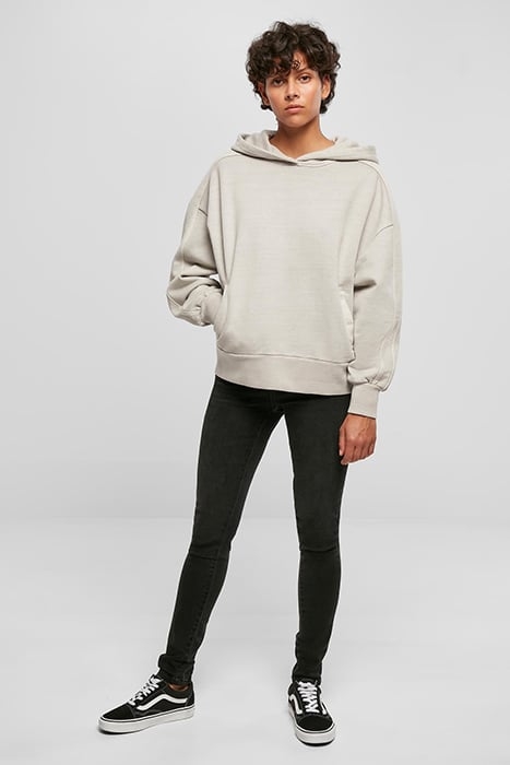 LADIES HEAVY TERRY GARMENT DYE HOODY WARMGREY 3