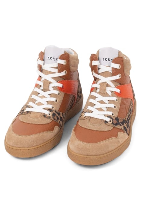 BEIGE, ORANGE AND LEOPARD LEATHER MIX TRAINERS 2