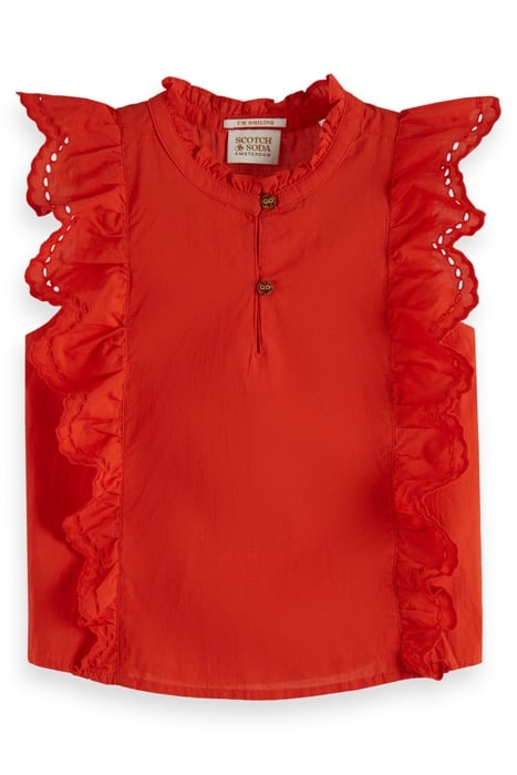 SLEEVELESS BRODERIE ANGLAISE TOP LOBSTER RED 1