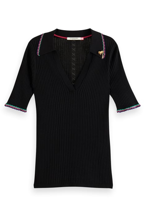 RIB COLLARED KNITTED TEE EVENING BLACK 1