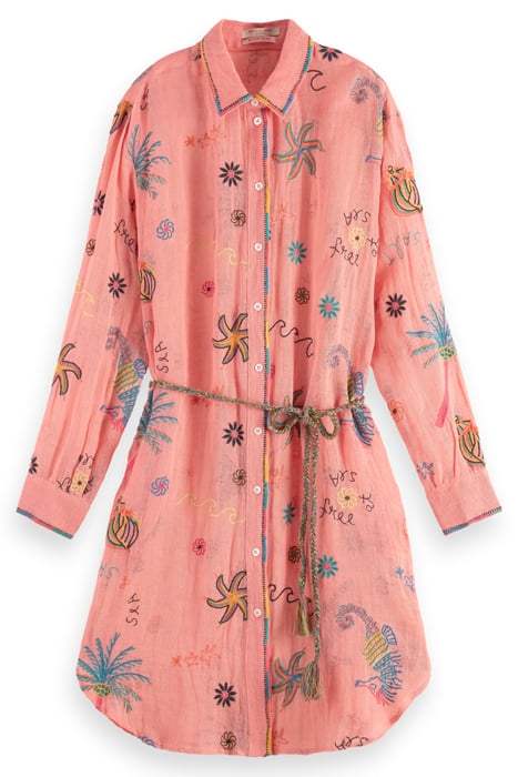 OVERSIZED SHIRT DRESS WITH MULTICOLOR EMBROIDERY SEA LIFE EM 4