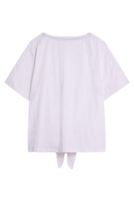 EMBROIDERED TIE HEM TOP BRILLIANT WHITE 3