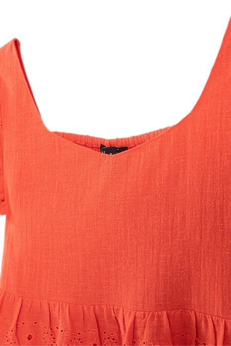 GIRLS’ RED SQUARE NECK TOP WITH EYELET EMBROIDERY 3