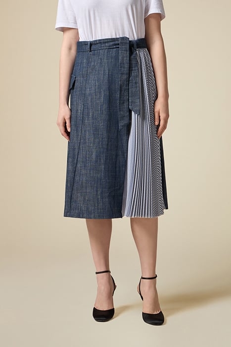 FLARED DENIM SKIRT WITH PLEATED DETAIL BLUE 1