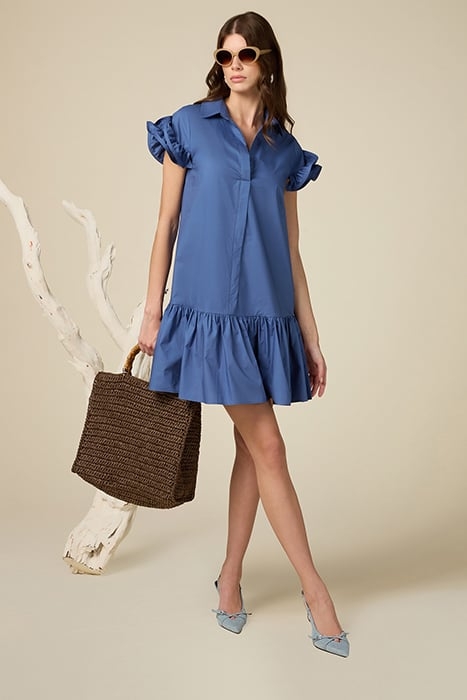 SHORT COTTON CHEMISIER DRESS BLUE 4