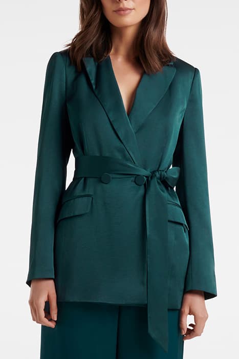 ALORA SATIN TIE CO-ORD BLAZER TEAL by Forever New