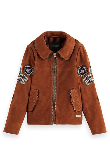 SUEDE AND FAUX SNAKESKIN LEATHER MIXED BIG COLLAR BOMBER CAC by Scotch & Soda