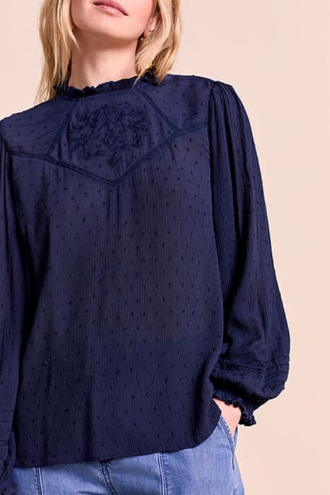 CESAIRE - NAVY JACQUARD BLOUSE WITH COLLAR by ONE STEP