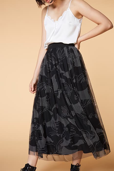 JANE - BLACK LONG SKIRT IN ARTY DANCER PRINT TULLE by ONE STEP