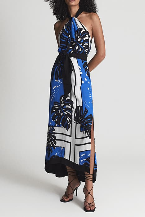 ERIN PRINT-BLUE PALM MIDI BLUE by Reiss