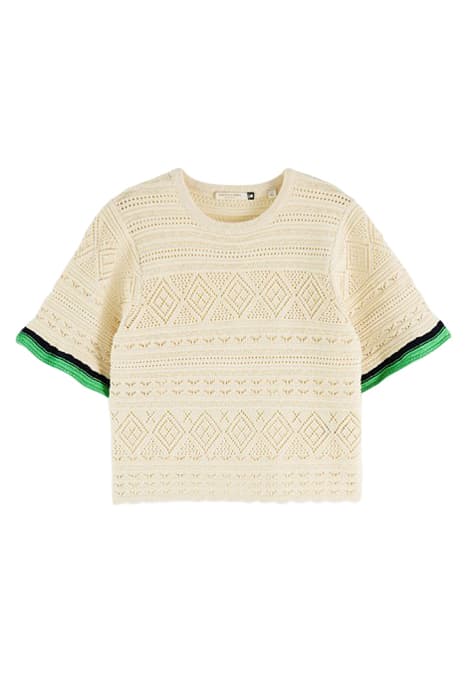 POINTELLE CROP KNITTED TEE VANILLA WHITE by Scotch & Soda