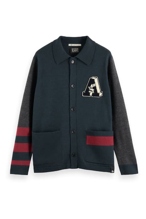 BOILED WOOL COLLEGE CARDIGAN WITH BADGE COMBO A by Scotch & Soda