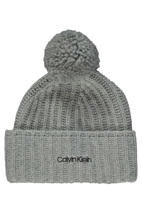 EO/ KNIT BEANIE POMP LIGHT GREY by Calvin Klein