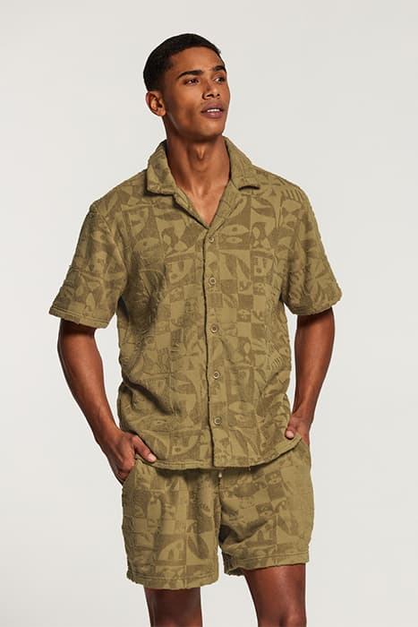 MEN TOWELING SHORTSLEEVE SHIRT DARK MOSS GREEN by Shiwi