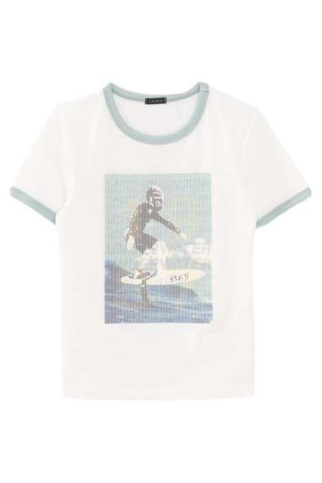 BOYS’ WHITE T-SHIRT WITH SURFER UNDER RUBBER STRIPES by IKKS