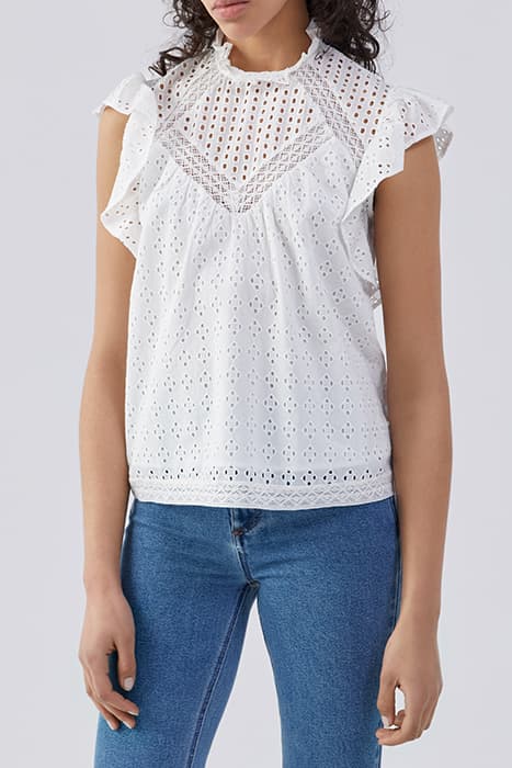 OFF-WHITE EYELET EMBROIDERY RUFFLED TOP by IKKS