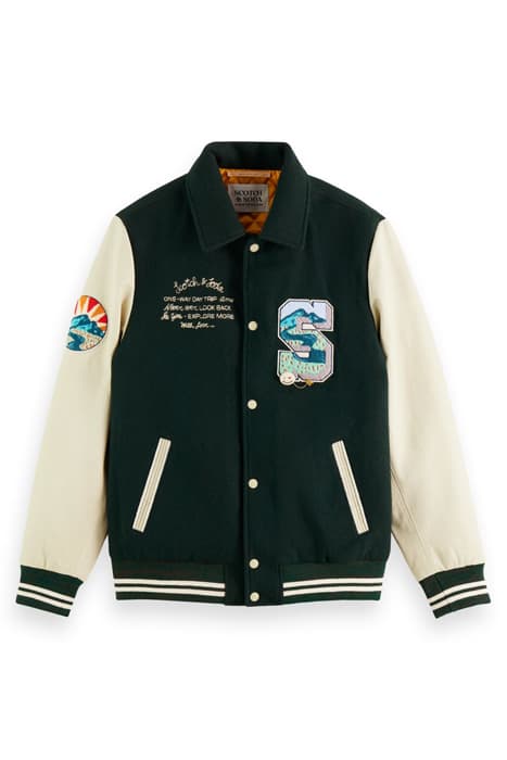 WOOL & LEATHER COLLEGE JACKET PREPPY GREEN by Scotch & Soda