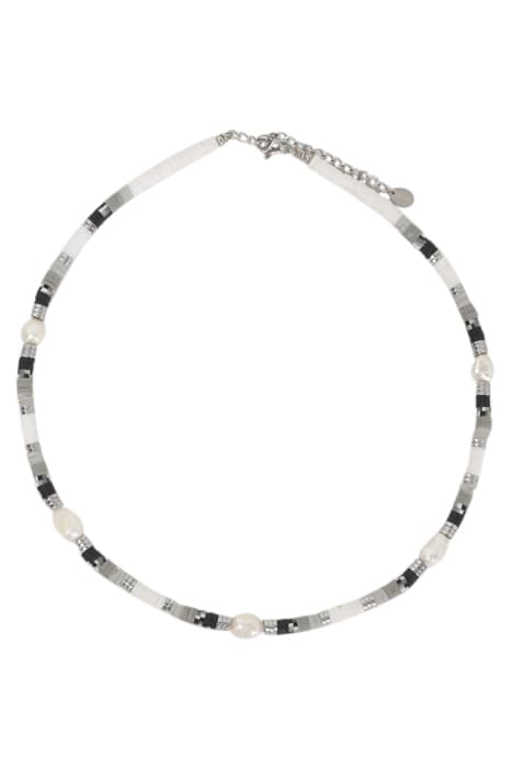 SILVER-TONE, WHITE, GREY, BLACK CHOKER NECKLACE by IKKS