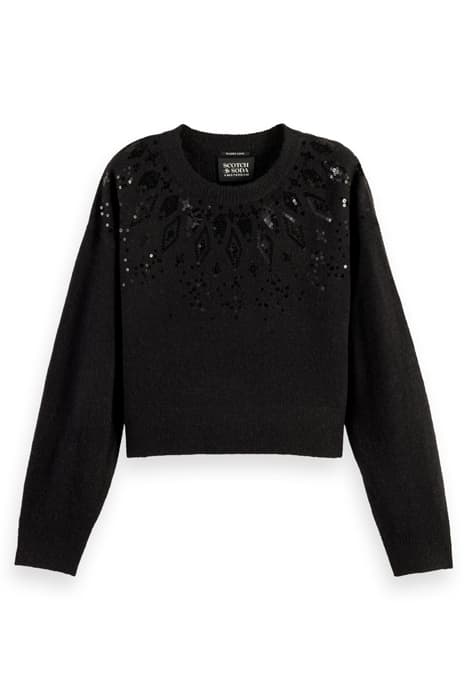 RELAXED FIT WOOL BLEND PULLOVER WITH SEQUIN DETAILING BLACK  by Scotch & Soda