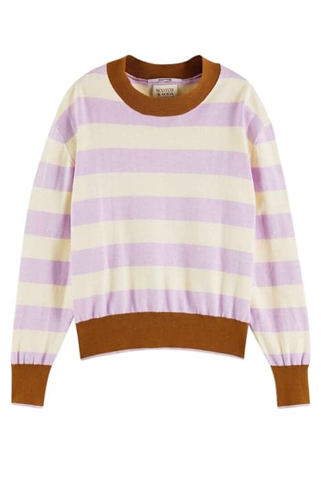 STRIPE CREWNECK PULLOVER IN ORGANIC COTTON LAVENDER by Scotch & Soda