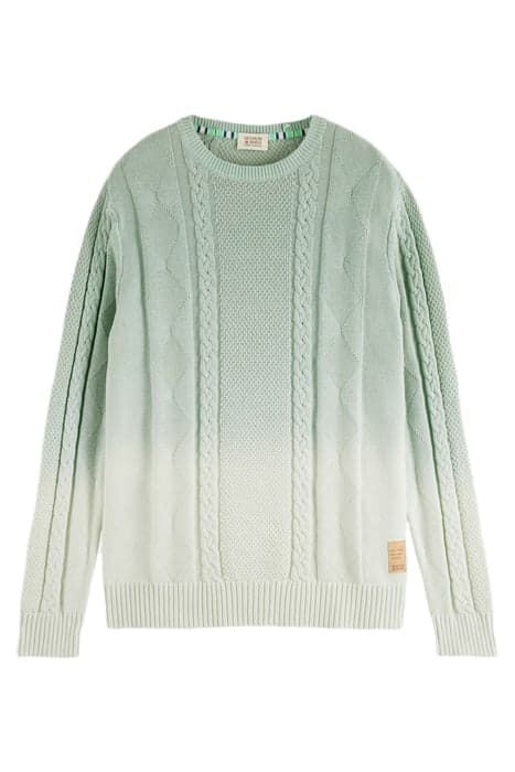 GRADIENT COTTON CABLE KNIT PULLOVER MINT by Scotch & Soda