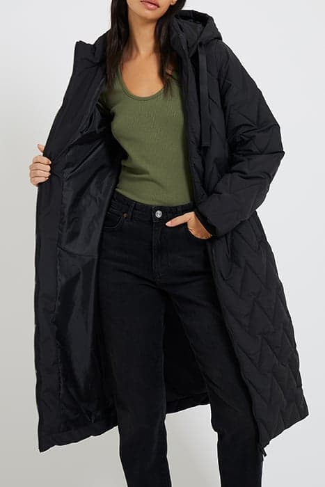 HOODED LONG CHEVRON PANEL PADDED COAT BLACK by French Connection