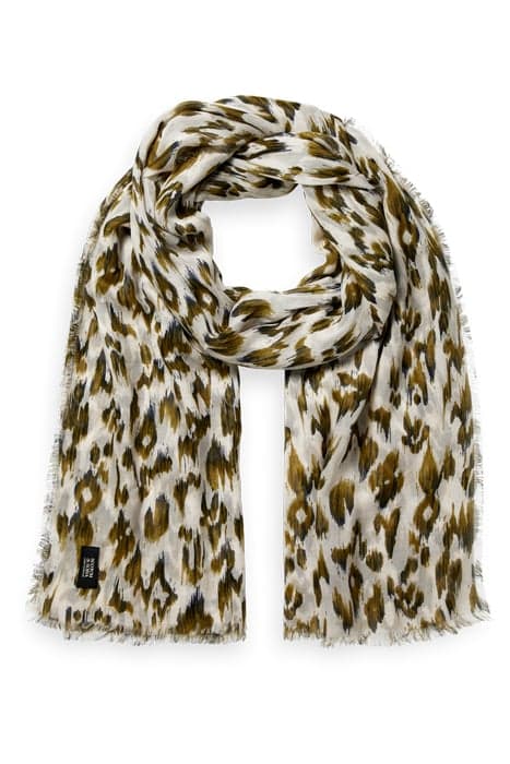 PRINTED SCARF IN TENCEL™ BRUSHED IKAT ARMY GREEN by Scotch & Soda