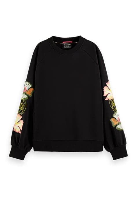 EMBROIDERED SLEEVE RAGLAN SWEATER BLACK by Scotch & Soda