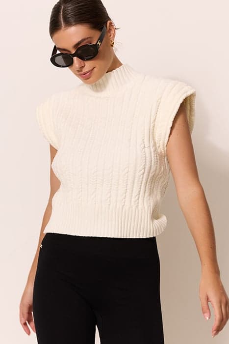 BLAKE CABLE KNIT SLEEVELESS TURTLENECK MARSHMELLOW by Lune Active