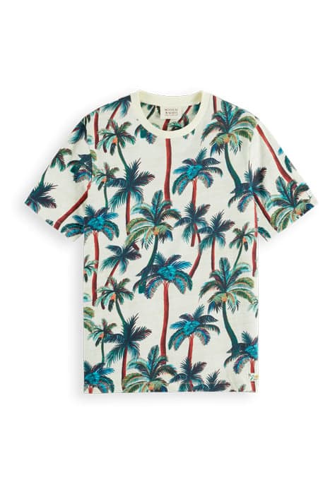 PALM-PRINTED CREWNECK T-SHIRT OFFWHITE PALMTREES AOP by Scotch & Soda