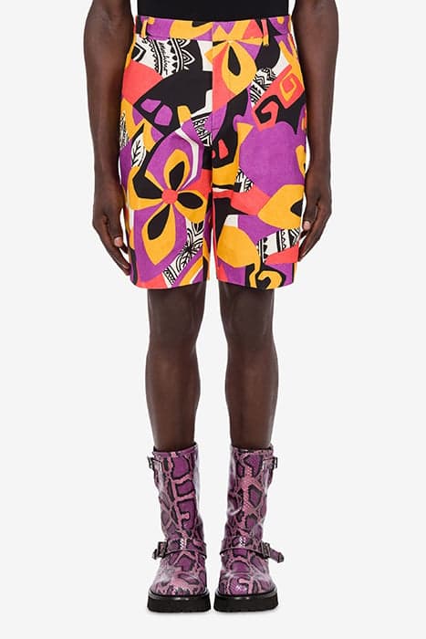 GEOMETRIC PRINT STRETCH COTTON BERMUDA SHORTS MULTICOLOR by Moschino