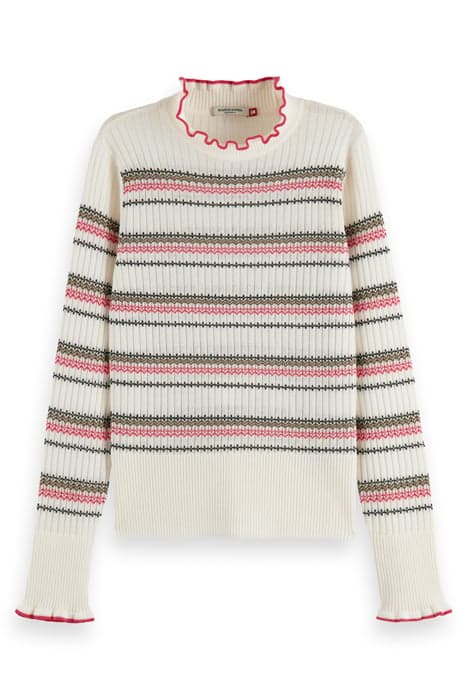 FAIR ISLE STRIPE RUFFLE PULLOVER VANILLA WHITE by Scotch & Soda