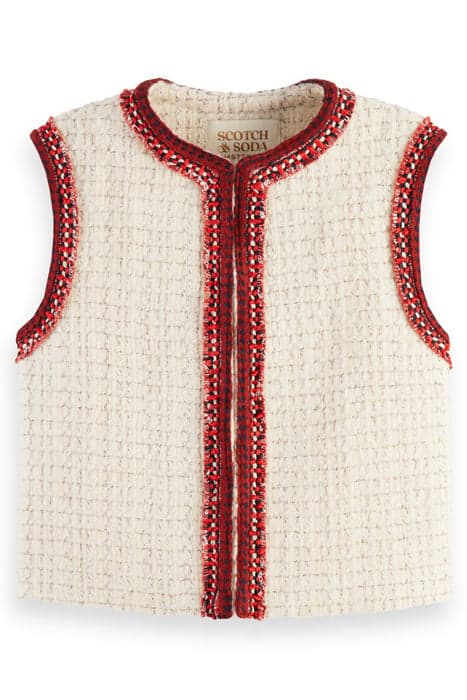 CROPPED GILET IN WOOL BLEND AGED WHITE MELANGE by Scotch & Soda