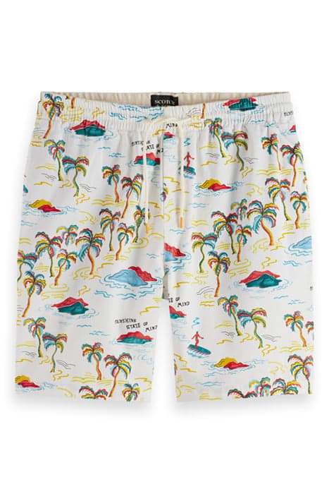 FAVE- PRINTED BERMUDA SHORT WHITE PALMTREE ISLAND AOP by Scotch & Soda