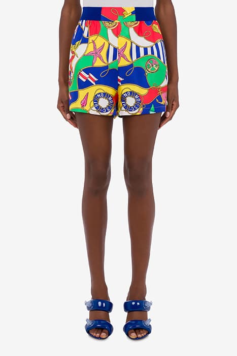 ALLOVER NAUTICAL SILK TWILL SHORTS MULTICOLOR by Moschino