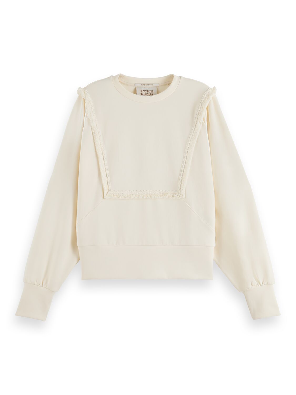 FRINGE TAPE OVERSIZED RAGLAN SLEEVED SWEATER AGED WHITE by Scotch & Soda