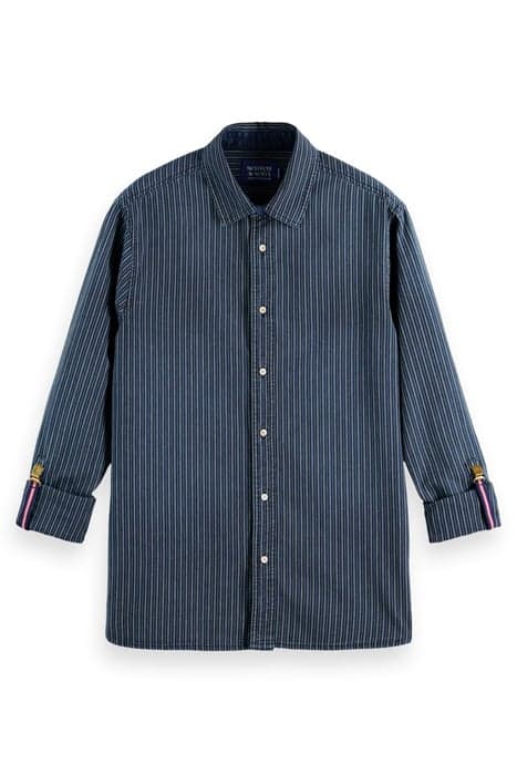 REGULAR FIT INDIGO STRIPED SHIRT WITH SLEEVE ADJUSTERS COMBO by Scotch & Soda