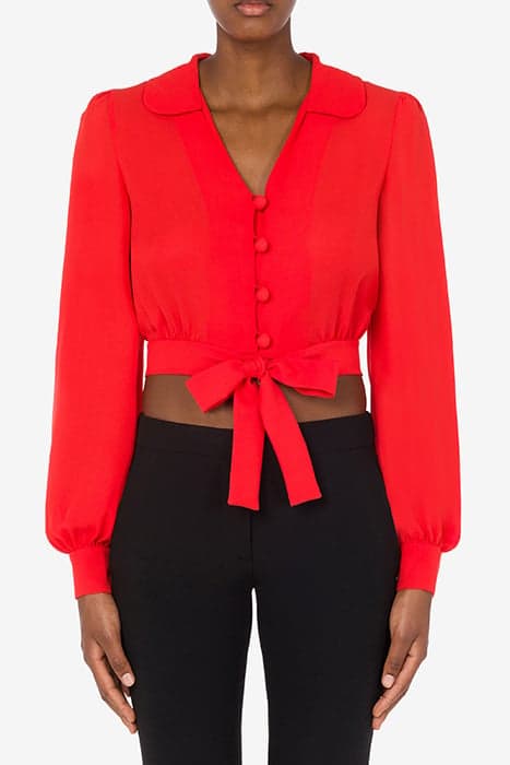 CROPPED SHIRT IN SILK CHARMEUSE RED by Moschino