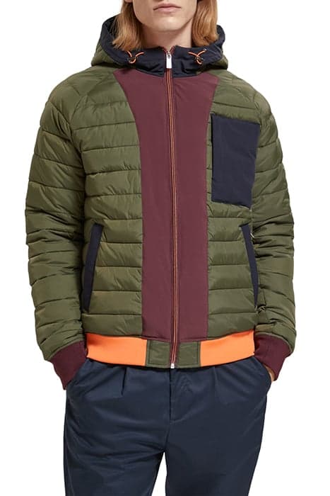 COLOUR BLOCK SOFTSHELL QUILTED BOMBER JACKET MILITARY COLOUR by Scotch & Soda