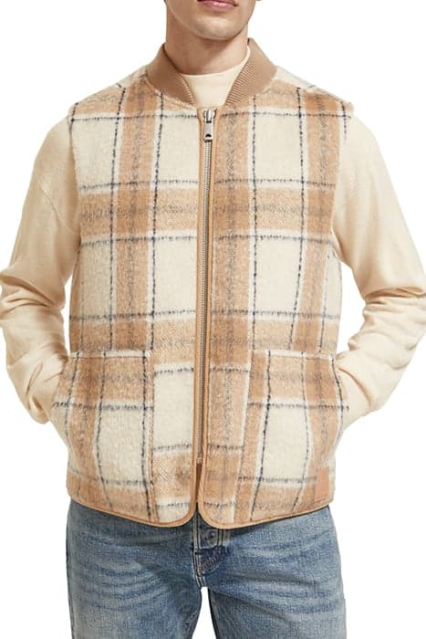 WOOL BLEND ZIP-THRU CHECK GILET WITH REPREVE® FILLING OFFWHI by Scotch & Soda