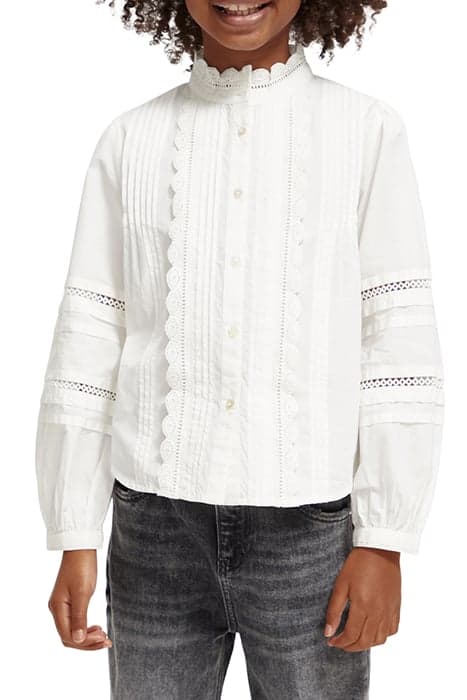 LONG-SLEEVED BRODERIE ANGLAISE DETAIL SHIRT OFF WHITE by Scotch & Soda