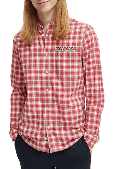 CRINKLE CHECK SHIRT WITH TAPE DETAIL RED CHECK by Scotch & Soda