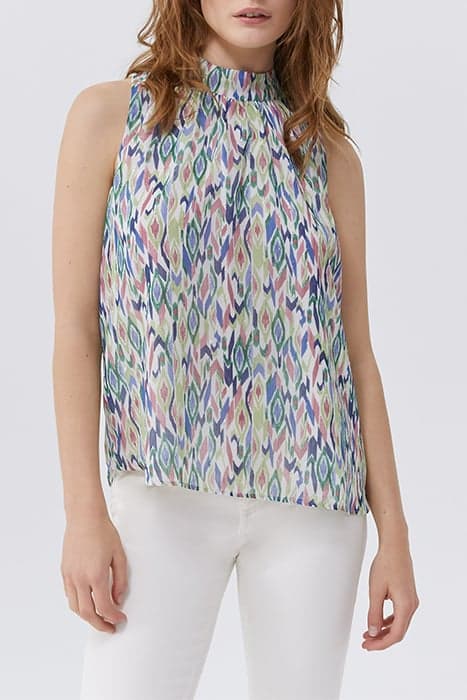 ECRU IKAT DIAMOND PRINT TOP WITH TIE ON BACK by IKKS