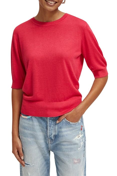 SHORT SLEEVED CREW NECK PULLOVER POP PINK MELANGE by Scotch & Soda