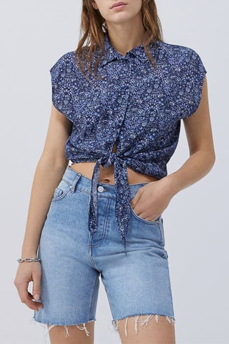 NAVY FRONT-TIED TOP WITH BLUE FLOWER PRINT by IKKS