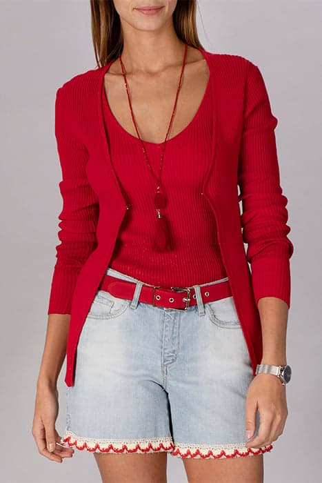 RIB CARDIGAN IN RED RED by River Woods