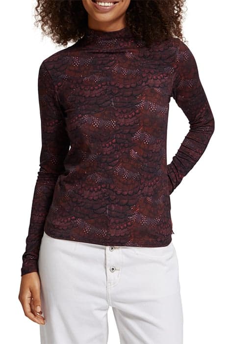 ALL OVER PRINTED MOCKNECK LONG SLEEVED SHIRT FEATHER BORDEAU by Scotch & Soda