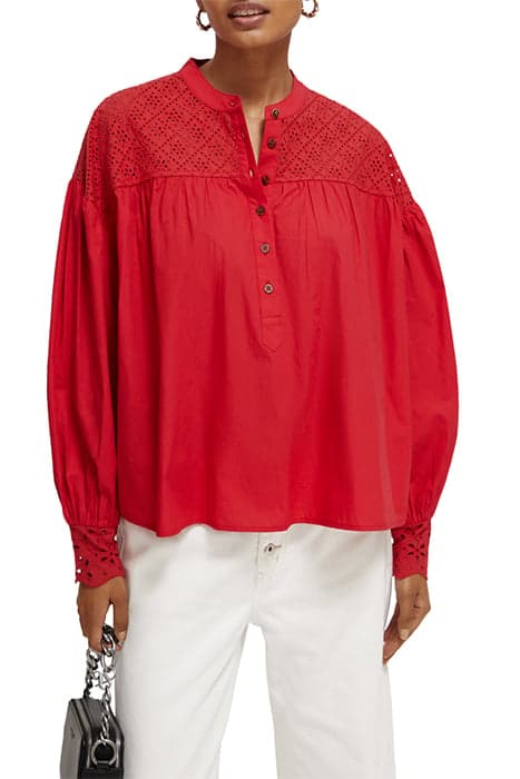 TOP WITH BRODERIE ANGLAISE YOKE AMP RED by Scotch & Soda