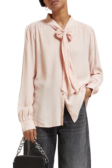 SHIRT WITH TIE NECK PALE PINK by Scotch & Soda